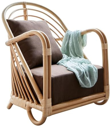 Sillón de Mimbre Tejido con cojín de Asiento, sillón japonés for Sala de Estar y Dormitorio.