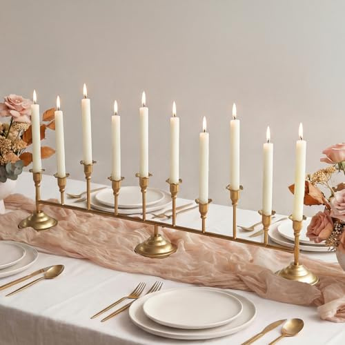 Sziqiqi Candelabro Dorato per Matrimonio: Portacandele 10 Braccia Vintage per Centrotavola da Matrimonio - Portacandele Lunghi per Candele Affusolate 81,5 cm per Decorazioni di Feste e Anniversari