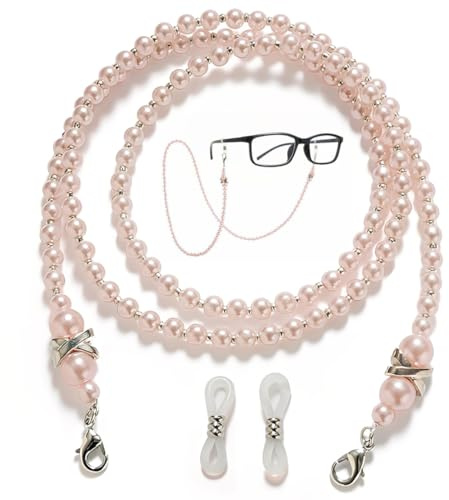 Chaîne de Lunettes,Cordon Lunettes Femme, Chaine Lunettes de Soleil, Élégant Chaine Lunettes, Perle Lunettes Chaîne, pour Femmes Hommes, Perles roses