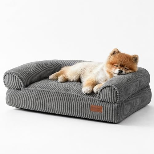FUKUMARU Kattbäddsoffa, Manchester Mysig Kattbädd För Inomhuskatter Med Avtagbart Tvättbart Överdrag, Stödjande Halkfria Hundbäddar Soffa För Små Hundar Söt, 72cm, Medium, Mörkgrå
