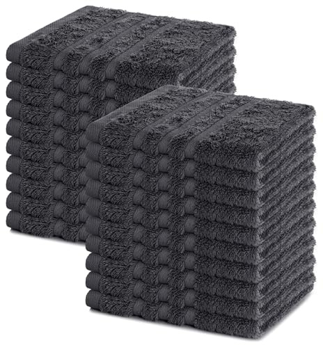 Lavea® 20er Seiftuch Set, 30 x 30 cm, 100% Baumwolle Frottier, Gästehandtücher und kleine Waschlappen, pflegeleicht 60 °C, Frottierserie Elena, ideal für Bad und Gäste WC, Anthrazit