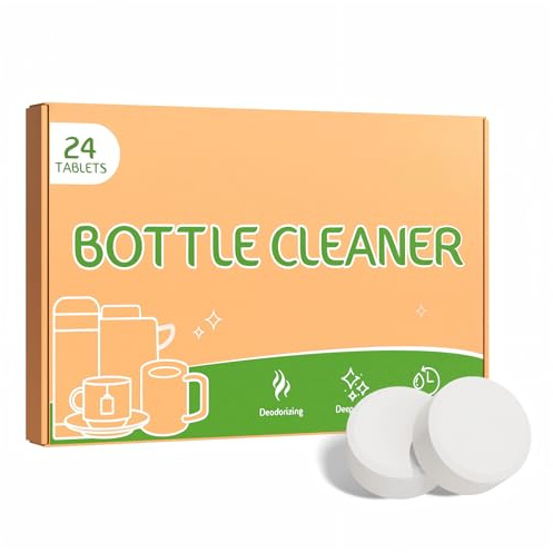 Water Bottle Cleaning Tablets – Bottle Cleaner Tablets for Stainless Steel, Glass & Plastic Bottles, Chlorine-Free Unscented, Removes Stains & Odor, 24 Tablets