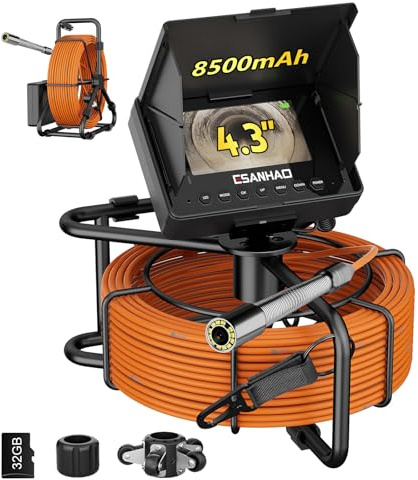 ESANHAO Telecamera per Ispezione Fognature, Telecamera per tubi 4,3 con Funzione DVR, Cavo 5mm e Marcature Metriche, Endoscopio Industriale 23mm con Batteria 8500mAh, Scheda 32GB (20M)
