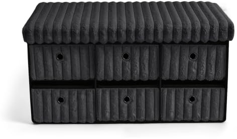 GC GAVENO CAVAILIA Ribbed Fleece Foldable Ottoman Storage Box With Lid