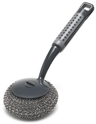 Addis ComfiGrip Long Handled Washing Up Scourer Scrub Brush, Metallic Graphite, 26 x 10 x 12 cm,517706