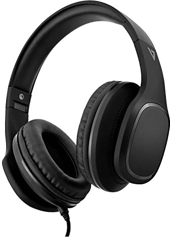 V7 HA701-3EP Auriculares circumaurales estéreo Premium de 3,5 mm con micrófono, Negro