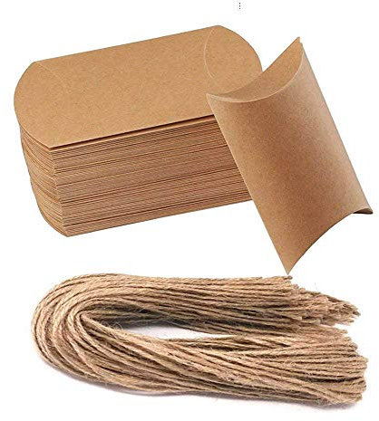 Awtlife Kissenverpackungen aus Kraftpapier, natürlich, Vintage, für Hochzeiten, Partys, Süßigkeiten, 50 Stück