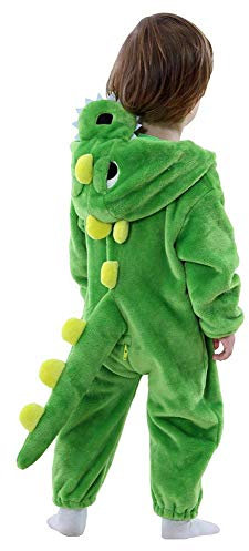 LOLANTA Baby Dinosaurier Drachen Kostüm mit Kapuze, Kinder Flanell Overall, Karneval Kostüm für Kleinkind(2-3 Jahre,Grün,Tag 100)