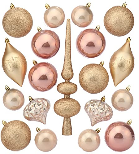 com-four® 19-teiliges Weihnachtsschmuck Set - Christbaumkugeln aus bruchsicherem Kunststoff für Weihnachten - Baumschmuck für den Christbaum (19-teilig - rosa)