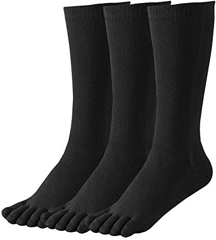 HABITER Women's Toe Socks Cotton Crew Athletic Running Five Finger Socks (Black/3 Pairs)