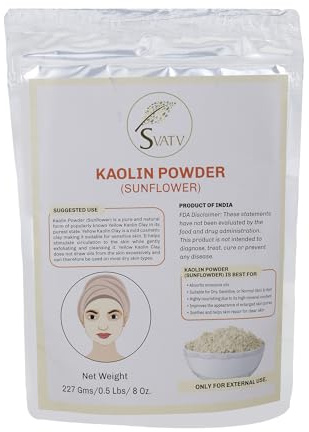 SVATV Sunflower Kaolin Powder For Face Mask Herbal Skin Face Powder Makeup, Bath Bomb Clay, Spa Mud Mask For Facial Face 227g