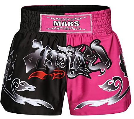 O2TEE Muay Thai Fight Shorts for Kids Men Elastic Waist Kickboxing MMA Shorts,Pink Black,XXXXL