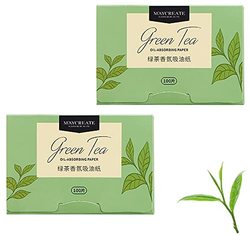 200 Sheets Green Tea Oil Absorbing Tissues Paper Blotting Paper Makeup Blotting Pape for Face Natural Oil Absorbing Tissues and Travel Supplie