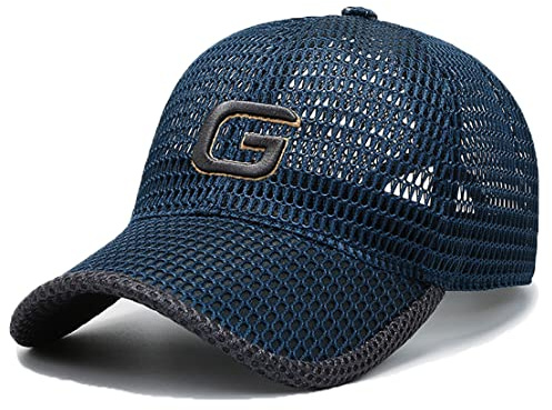 YAMEE Baseball Cap for Men Summer Mesh Trucker Hats Breathable Running Hat Outdoor Sports Quick Dry Hat (Dark Blue)