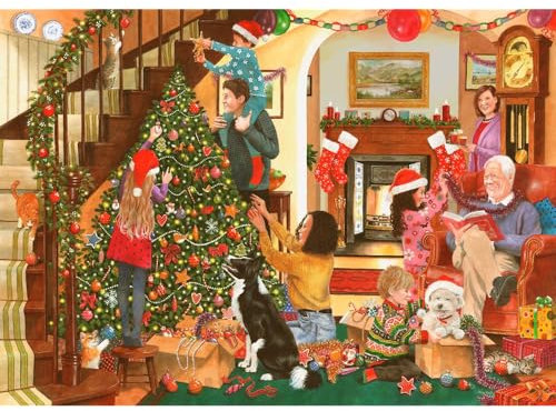 The House of Puzzles - Decorating The Tree Jigsaw - Big 500 Piece Jigsaws For Adults, Extra Large Pieces, Artist Illustrated, Scenic Landscape, Deluxe Puzzle Gifts