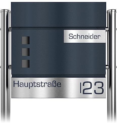 Graviers Design Boîte aux lettres anthracite RAL 7016 avec pied autoportant, fenêtre de visualisation, en acier inoxydable, découpe au laser, gravure avec serrure, compartiment à journaux