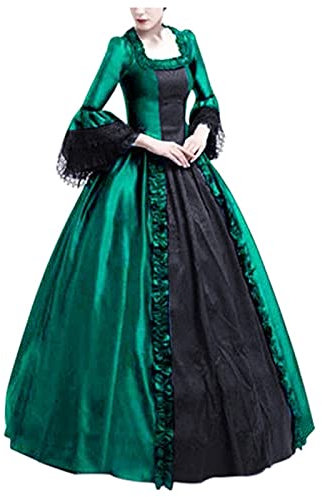 UnoSheng Ensemble de pichets médiévaux gothiques pour femme - Manches florales - Rétro - Automne - Hiver - Robe pour femme - Costume de cosplay Hinata, vert, L
