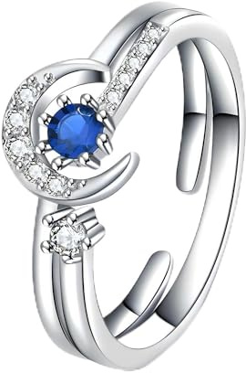 BORUO Woman's Sterling Silver 925 Adjustable Ring Diamond Stackable Engagement Rings for Wedding Women Band Rings Sets Cubic Zirconia Jewelry Gift(2PCS)