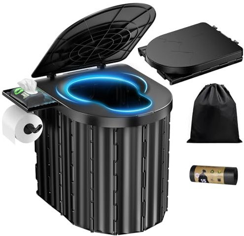Portable Toilet, Upgraded 15'' toilet With Removable Paper Holder, Camping Toilet With A Load Capacity Of 450 Lbs, Portable Potty for Camping, Hiking, Road Trip, Car, RV, Tent, Beach, Truck Drivers