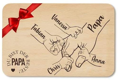 Frühstücksbrettchen personalisiert mit Wunschgravur Papa - Geschenk Vatertag - Geschenk Himmelfahrt - Brettchen Holz Bester Papa (Papa + 4)