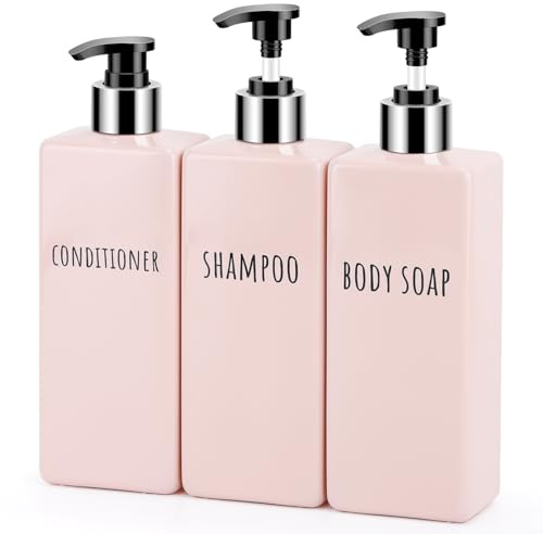 Segbeauty Botes para Gel y Champu, 3 Piezas 500ml Jabonera Baño Dosificador, Dispensador Jabon Ducha Reutilizable, Soap Dispenser con Etiqueta Impresa, Accesorios Baño (Rosa)