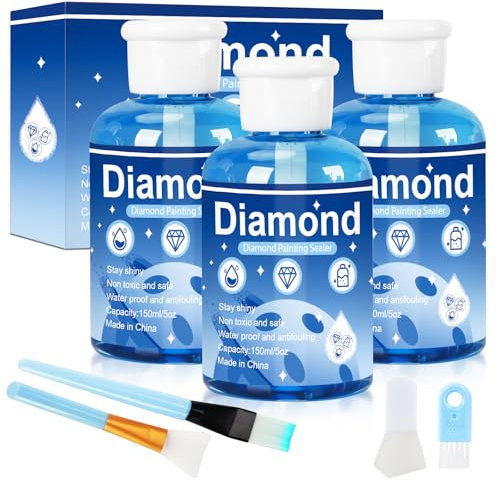 TOSUTO 3Pcs Diamond Painting Versiegelung 150ML,Diamond Painting Kleber,Diamant Painting Zubehör,Durchsichtig Diamond Painting Kleber mit Bürste,für Strahlend Glitzernde Bilder und Schutz
