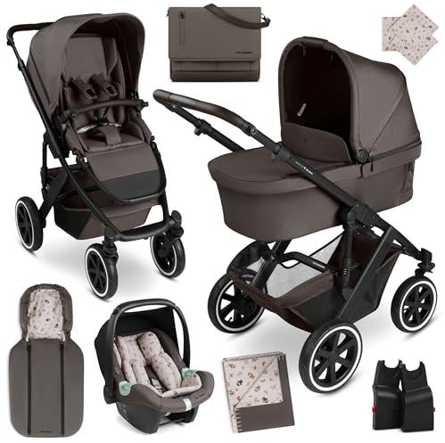 ABC Design Kinderwagen Starter Set Salsa 5 Air Teddy - 3in1 Kombi-Kinderwagen ab Geburt mit Luftreifen & Federung, großer Babywanne, Babyschale, Neugeborenen Fußsack, Wickeltasche & weiteres Zubehör