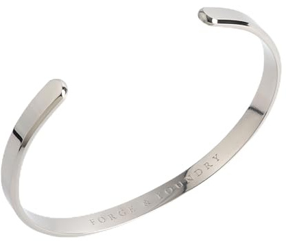 Forge & Foundry Men's Minimalist Titanium Cuff Bracelet | Versatile Unisize Waterproof | Design-Led Artisan Jewelry, from London (Highly Polished Silver) | Ravick