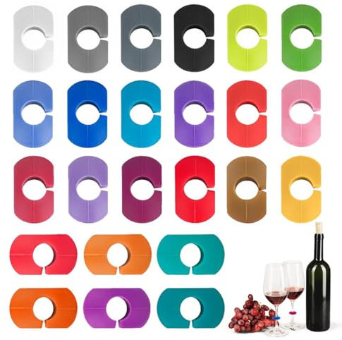 WeddHuis 24 pezzi Segnabicchiere Silicone, Marcatori per Bicchieri da Vino Riutilizzabili, Segna Bicchieri Calici, Segna Calici da Vino, Per Varie Tazze, Forniture per Decorazioni