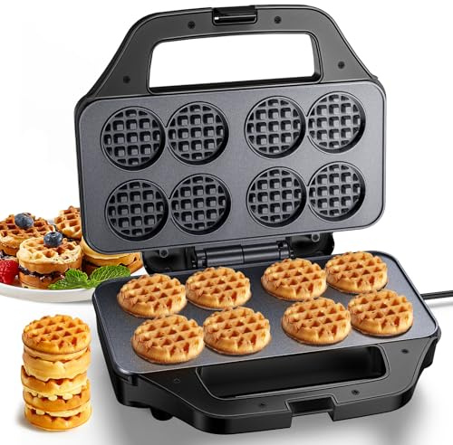 Mini Waffle Maker Machine, 8 Small Waffle Bites, Nonstick Waffle Iron with Quick Heat-Up, Easy Breakfast Makers for Home, Family, Snacks or Desserts