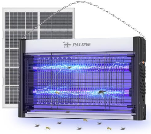 PALONE Lampe Anti Moustique Solaire 3600mAh USB, Lampe Anti Mouche Rechargeable avec Panneau Solaire, Tue Mouche Electrique avec UV LED, pour Jardin, Terrasse, Camping, Maison