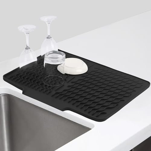 Nicola Dish Drying Mat, 40 x 33CM Large Silicone Draining Mat for Sink, Draining Board Mats, Drying Rack Mat for Kitchen Worktops (Black, 40x30cm)