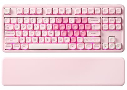 YUNZII B87 Wireless Mechanical Keyboard,QMK/VIA Programmable,TKL Layout 87 Keys,BT/2.4G/USB-C,Hot Swap Gasket Mount RGB Backlit Gaming with Wrist Rest for Win/Mac (Pink, Milk V2)