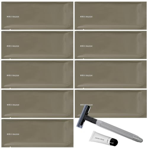 Confezione da 10 rasoi usa e getta di lusso confezionati singolarmente, da viaggio, per hotel, con crema da barba; rasoio per pelli sensibili; kit di rasoio manuale portatile per fare il bagno, in