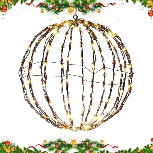 Esferas Navideñas Iluminadas | Esfera Lumínica Plegable para Exterior | Decoración para Árboles Patio Jardín