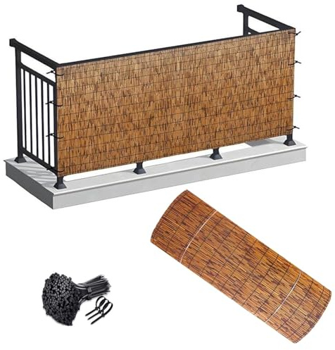 Rollo de bambú natural – valla de balcón al aire libre, barrera de animales, 61 cm-183 cm, opciones de altura, 153 x 201 cm, pared de privacidad para patio y porche.