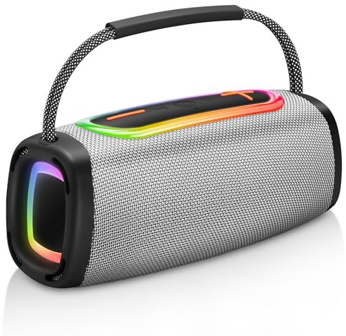 Tragbarer Bluetooth Lautsprecher mit Griff, 66MM Sprecherdurchmesser, BT5.3/24W/IP-X6 Wasserdicht Drahtloser Stereo-Kopplungslautsprecher mit RGB Multi-Color-Rhythmus-Lichter für Zuhause/Outdoor/Party