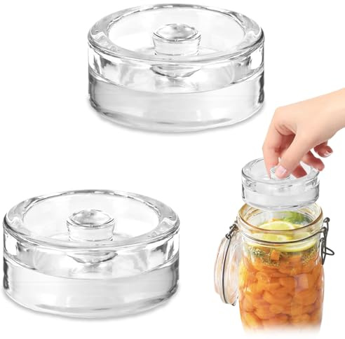 Exquilnova 2 pesi fermentazione (7 cm), pesi in vetro per fermentazione con manico di verdure in salamoia, pesi in vetro per fermentazione kimchi, crauti per spremere il lago in eccesso