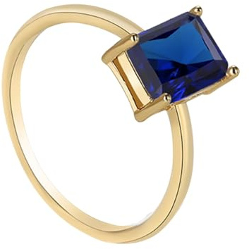 Skcess 9 karat/14 karat/18 karat gult guld ringar löpburen safir blå, bröllopsringar blå rektangulär, laboratorietillverkad safir