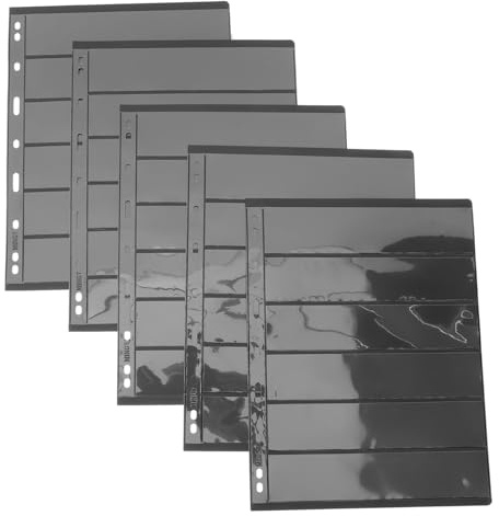 FONDOTIN Álbum de Colección de Sellos Transparente PVC 10 Hojas Doble Cara 6 Columnas Fondo Negro para Almacenamiento y Protección de Monedas Billetes y Tarjetas Estándar