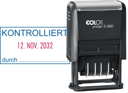 COLOP Printer S 260 - Timbro datario con testo - autoinchiostrante - impronta bicolore (data rossa, testo blu) - ideale per magazzino e ufficio (controllato)