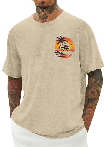 Herr Hawaii Kort Ärm T Shirt Med Gecko För Utflykt Skog Sjö Bad Adult Man Andas Snabbtorkande Komfortabel Ledig Semester Beige 4XL