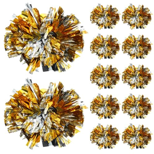 NUOBESTY Pompons Cheerleading métalliques 12 pièces en PE avec Anneaux ergonomiques pour Filles en événements Sportifs