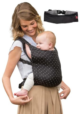 Infantino - Porte-Bébé de Voyage ZIP - Porte-Bébé 2-en-1 - Pliable - Facile à Plier ou à Déballer en Quelques Secondes - Complet - Soutien Ergonomique - Convient aux Bébés de 5,4 à 18,1 kg - Noir