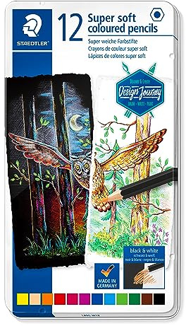 Staedtler ST - Matite colorate Soft, formato classico esagonale, mine super morbide, elevata opacità su carta chiara e scura, astuccio in metallo con 12 colori vivaci, 149C M12, multicolore