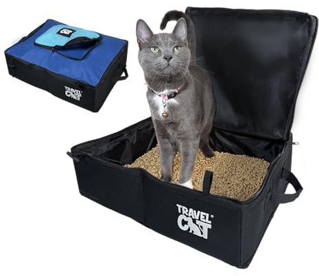 Travel Cat Collapsible Cat Litter Box for Small, Medium, Large Cats & Kittens - Easy Clean, Foldable with Zippered Cover, Extra Pocket & Side Handles