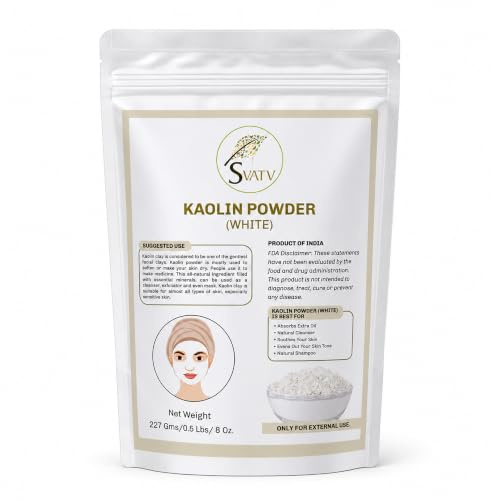 SVATV Kaolin White Clay Natural For Face Mask Herbal For Skin, Bath Bomb Clay, Diy Spa Mud Mask For Facial, Soap Making 227 Grams