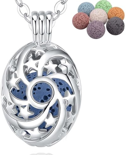 INFUSEU Collier Parfum, AromathéRapie Diffuseur Huile Essentielle Pendentif éToile Ellipse Argent Bijoux Parfum MéDaillon Cage Cadeau Pour Femmes