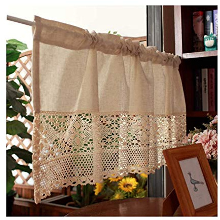 Cortinas de rebanada Cocina de crochet Vintage Bies Biales Bistrogardinas Capital Café Cable Cortina Lino Lino Cortina Cortina / 1 pieza,W150cm×H90cm
