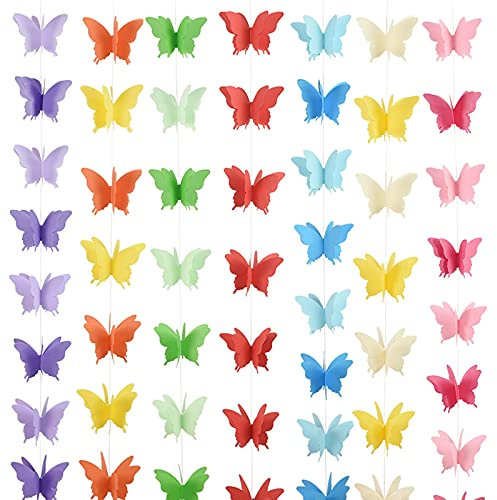 7 STK 3D Schmetterling Girlande Papier Deko Party Geburtstag Hochzeit Bunt Geburtstagsgirlande Partygirlanden Deckenhänger Banner hängende Dekorative Garland (bunt)